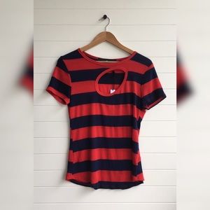 After Party by Nasty Gal NEW Striped Navy Keyhole Eccentric Asymmetrical Shirt